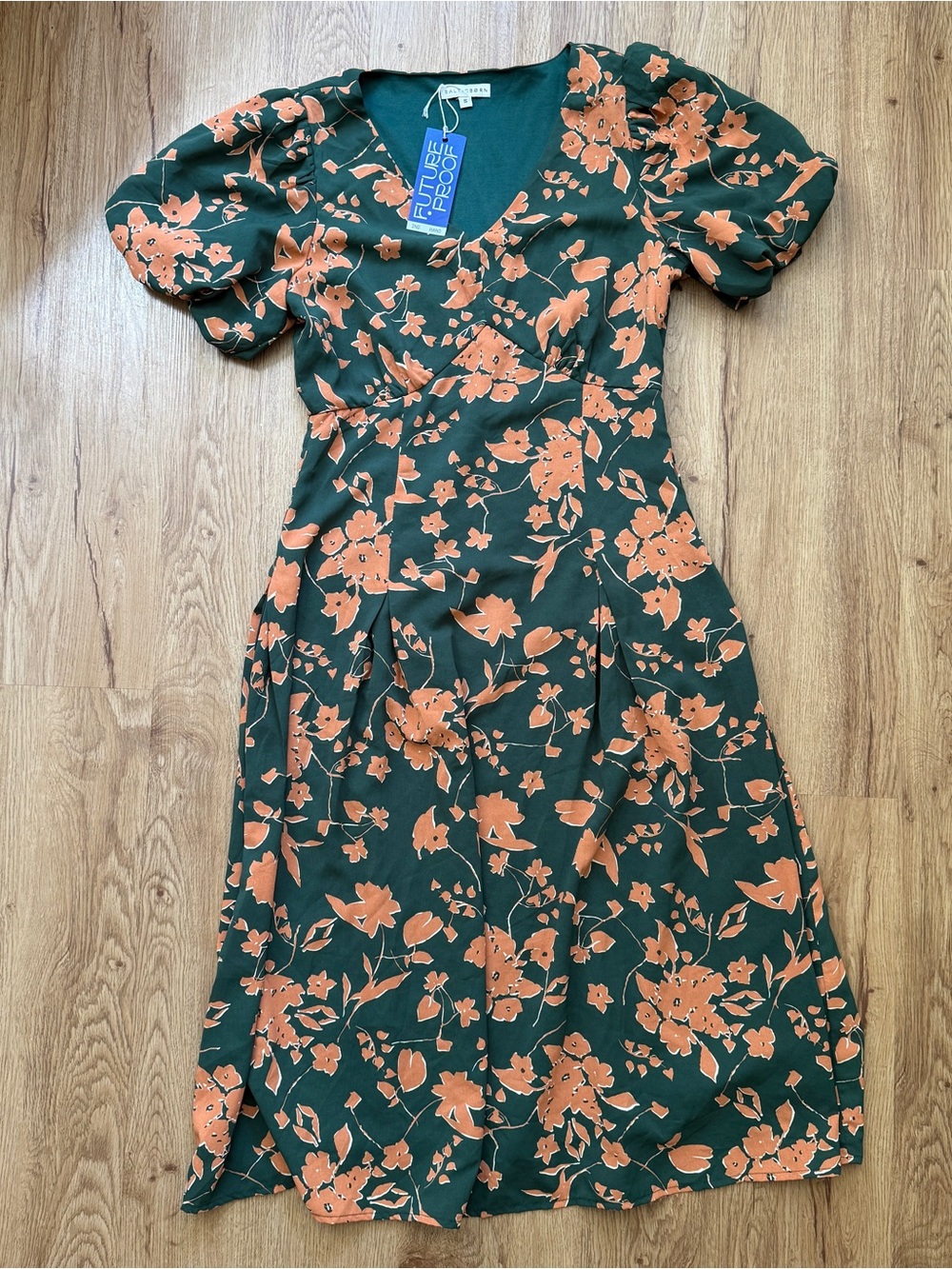 Baltic Born Green Floral Midi Dress with Peach Blooms